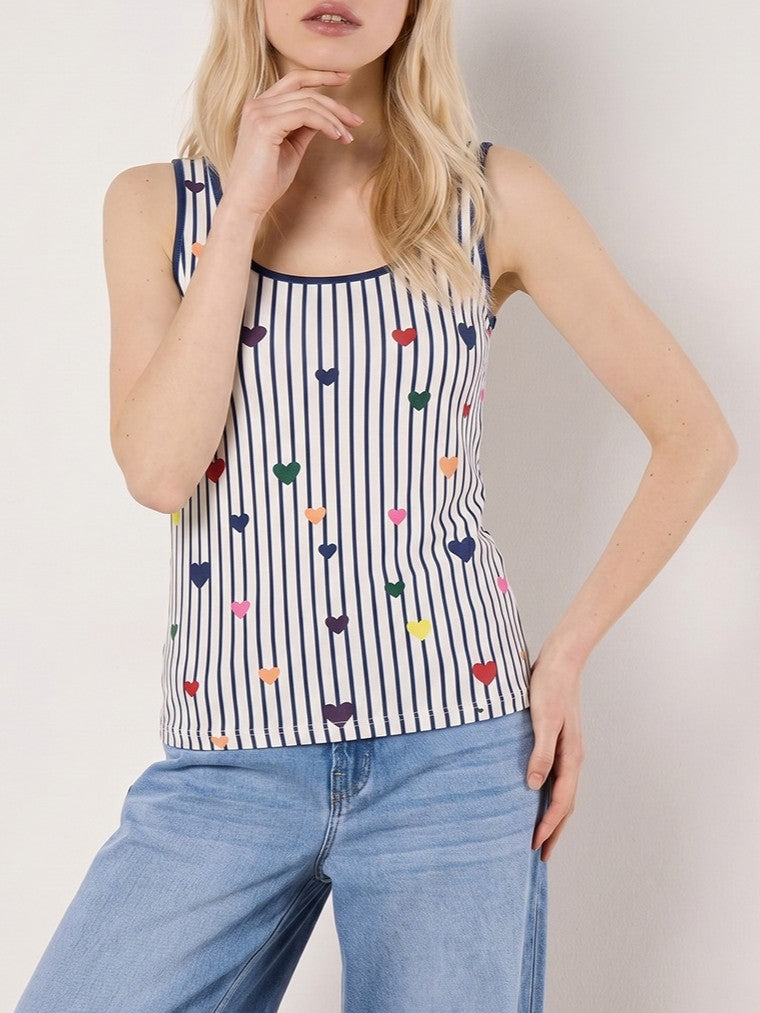 Striped Knit Tank Top With Heart Motifs - view 2
