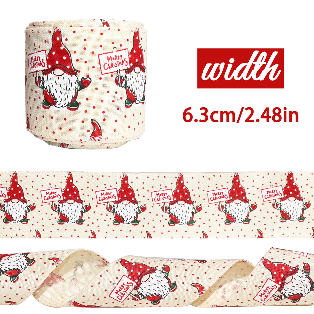 Wired Christmas Ribbon with Santa and Snowman Prints - SantaClaus