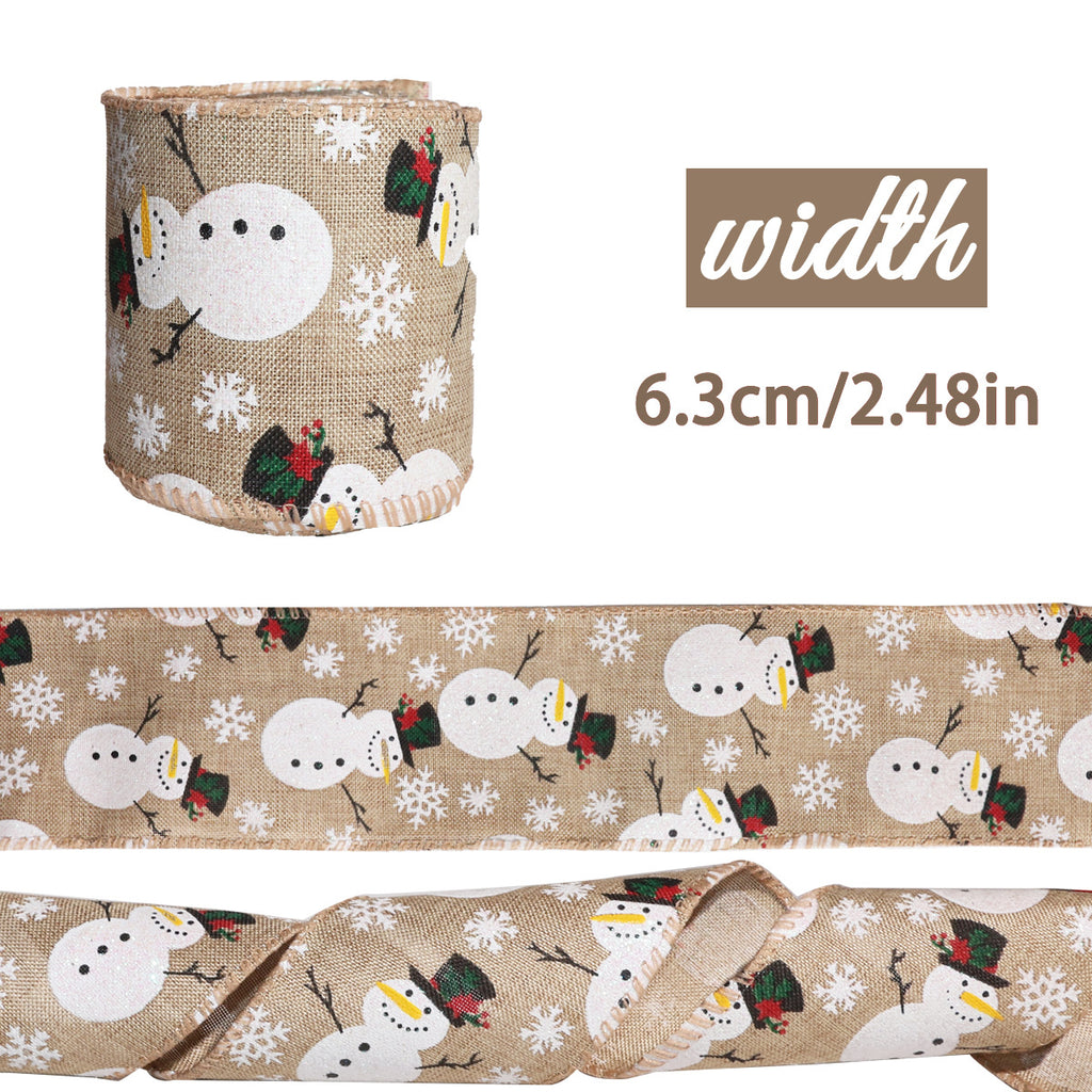 Wired Christmas Ribbon with Santa and Snowman Prints - Snowman
