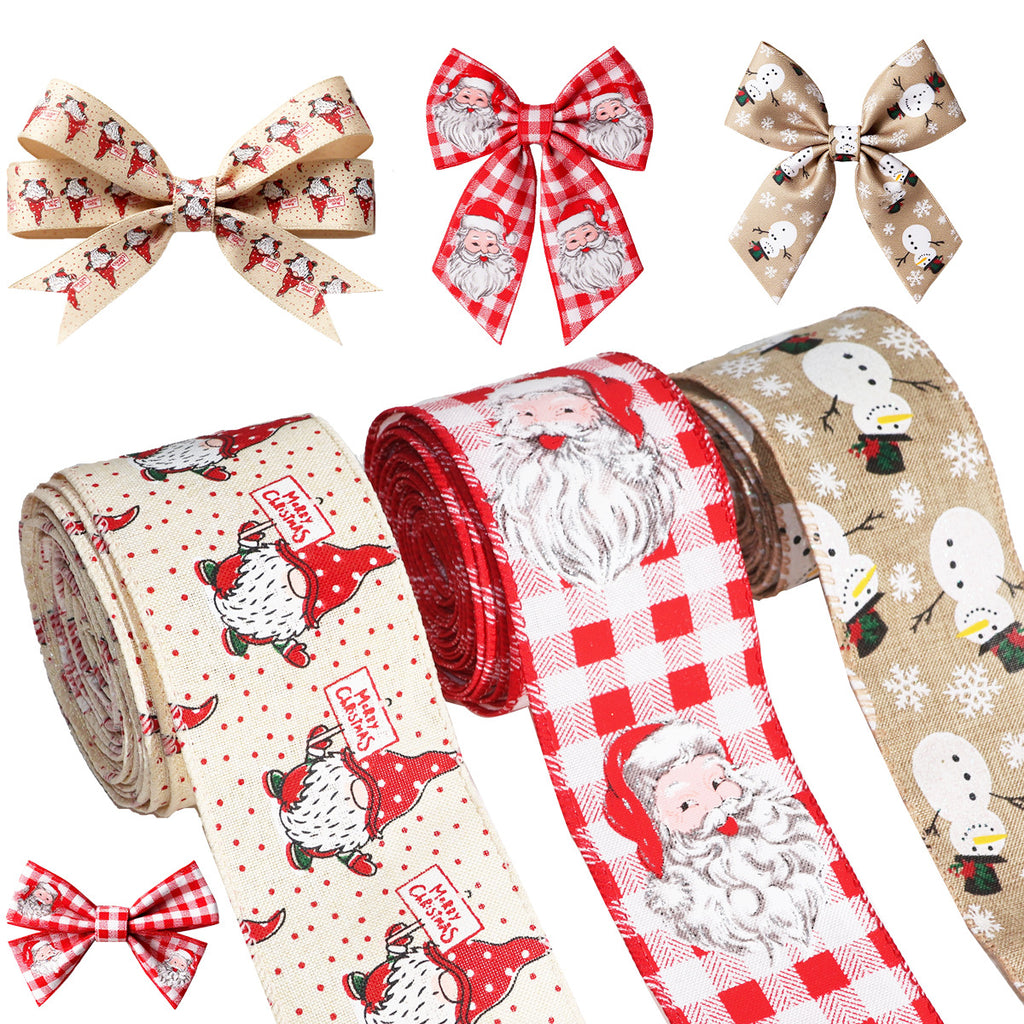 Wired Christmas Ribbon with Santa and Snowman Prints - view 1
