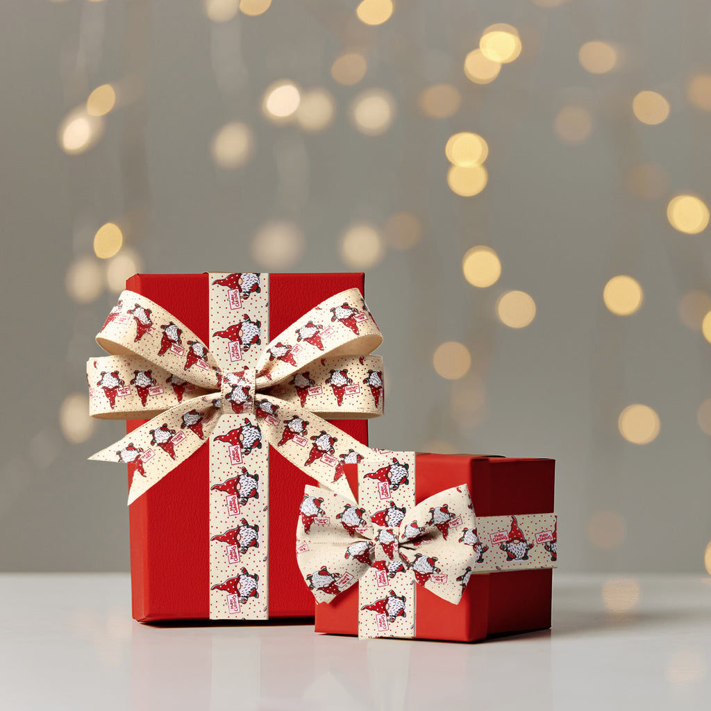 Wired Christmas Ribbon with Santa and Snowman Prints - view 2