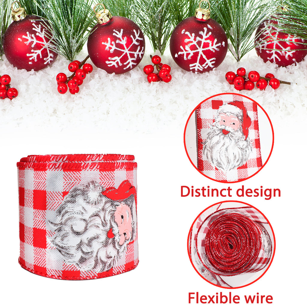 Wired Christmas Ribbon with Santa and Snowman Prints - view 3