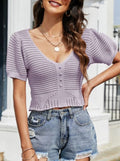 Pointelle Knit Open Back Crop Top - Purple