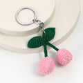 Hand Knit Crochet Cherry Keychain - Pink