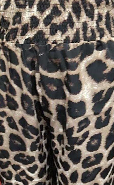 Smocked Waist Leopard Wide Leg Pants - Leopard - 3