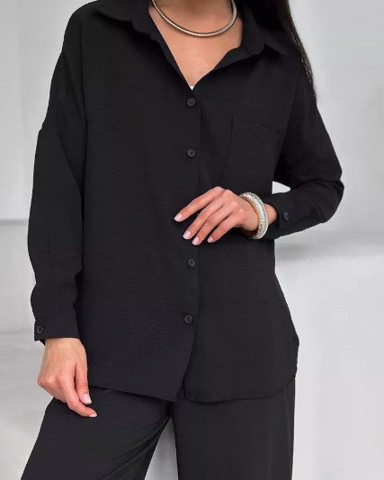 Oversized Shirt And Wide Leg Trouser Set - Black