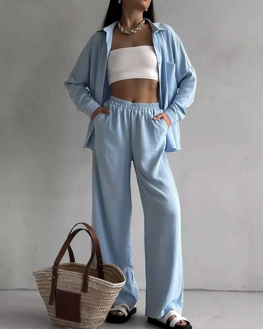 Oversized Shirt And Wide Leg Trouser Set