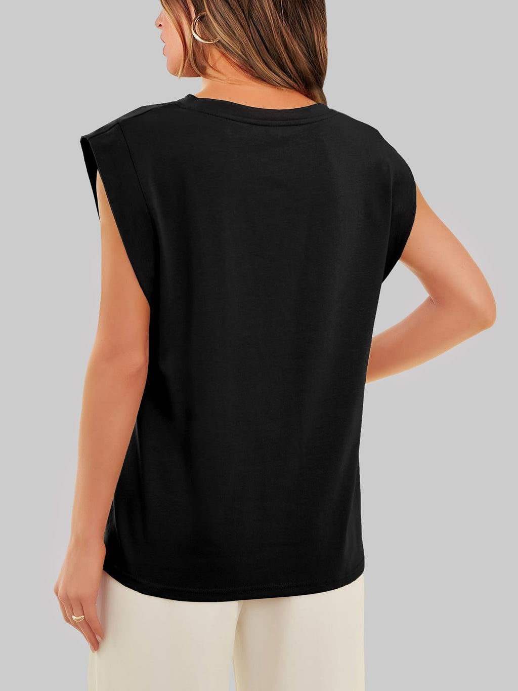 Cap Sleeve Round Neck Knit Tank Top - Black - 4