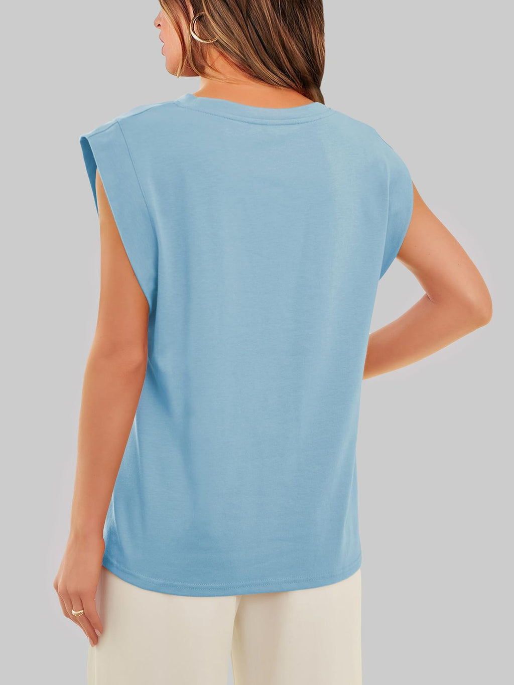 Cap Sleeve Round Neck Knit Tank Top - Blue - 2