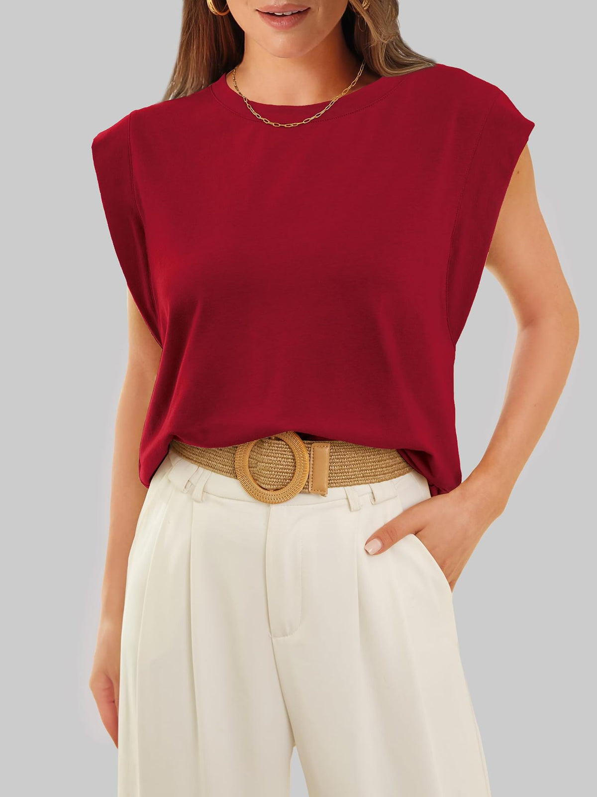 Cap Sleeve Round Neck Knit Tank Top - Burgundy