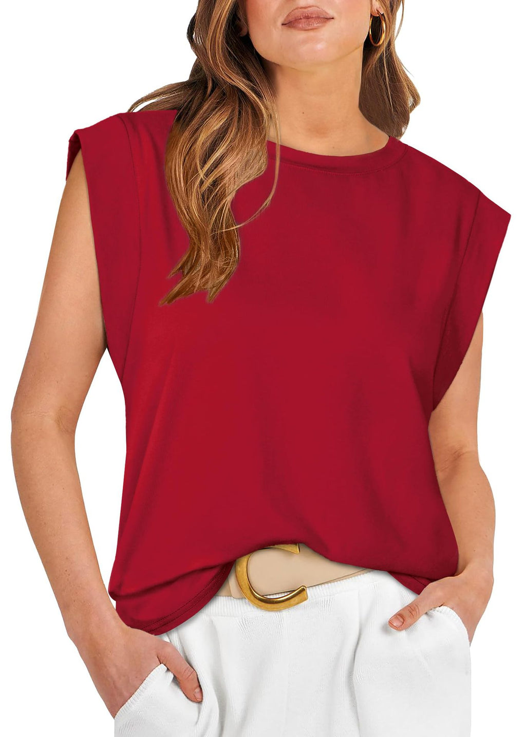 Cap Sleeve Round Neck Knit Tank Top - Burgundy - 1