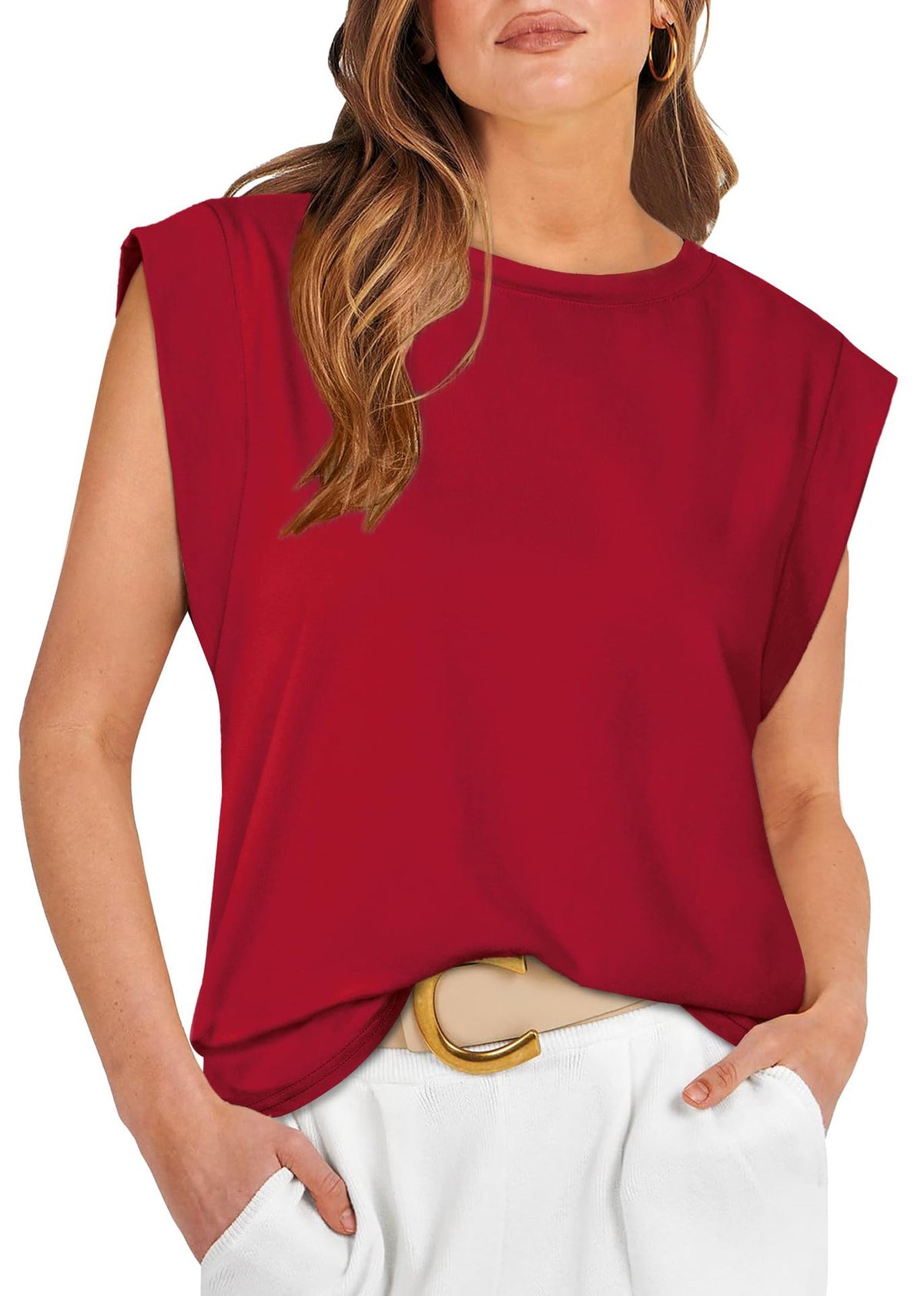 Cap Sleeve Round Neck Knit Tank Top - Burgundy - 1