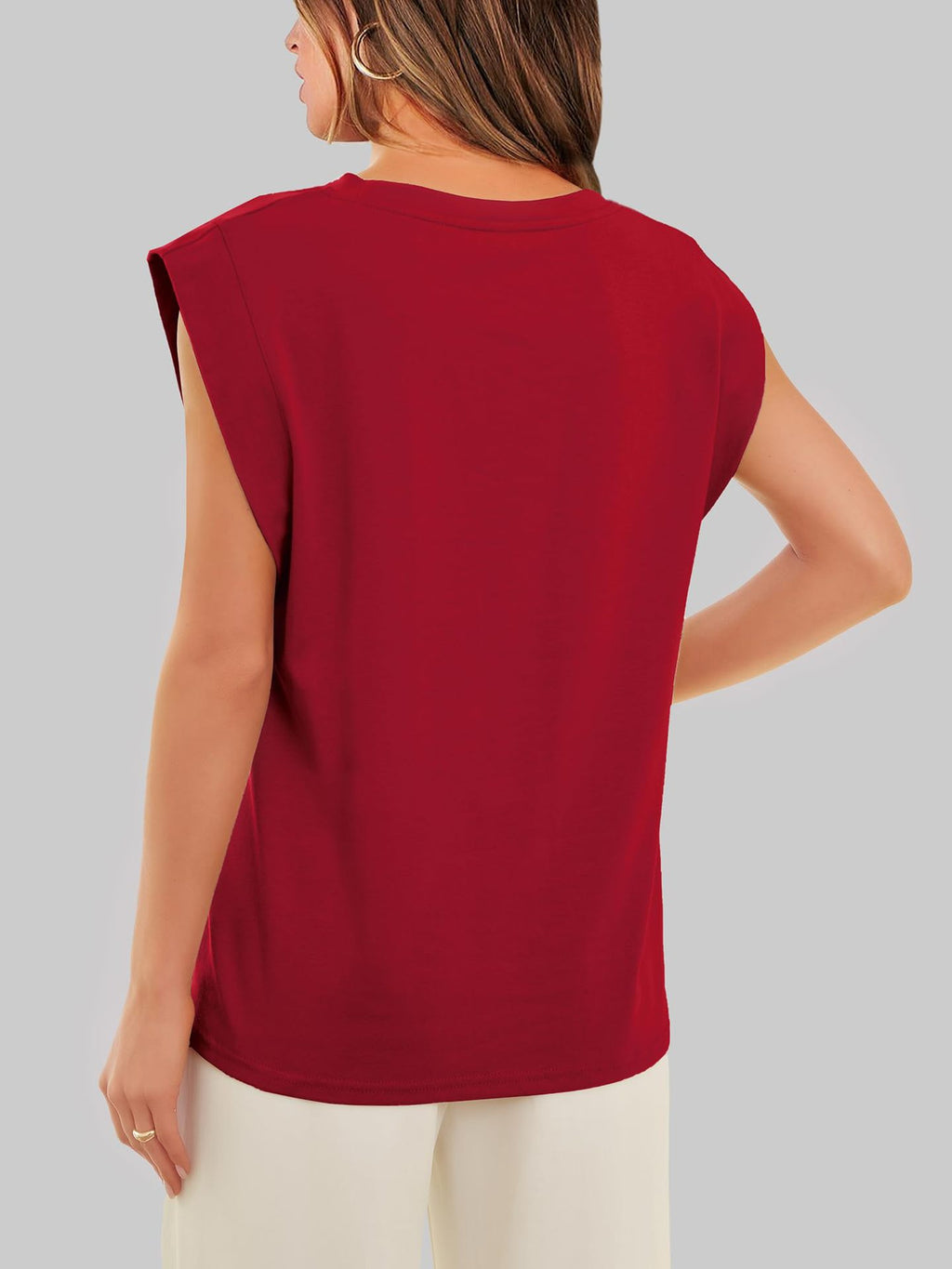 Cap Sleeve Round Neck Knit Tank Top - Burgundy - 2
