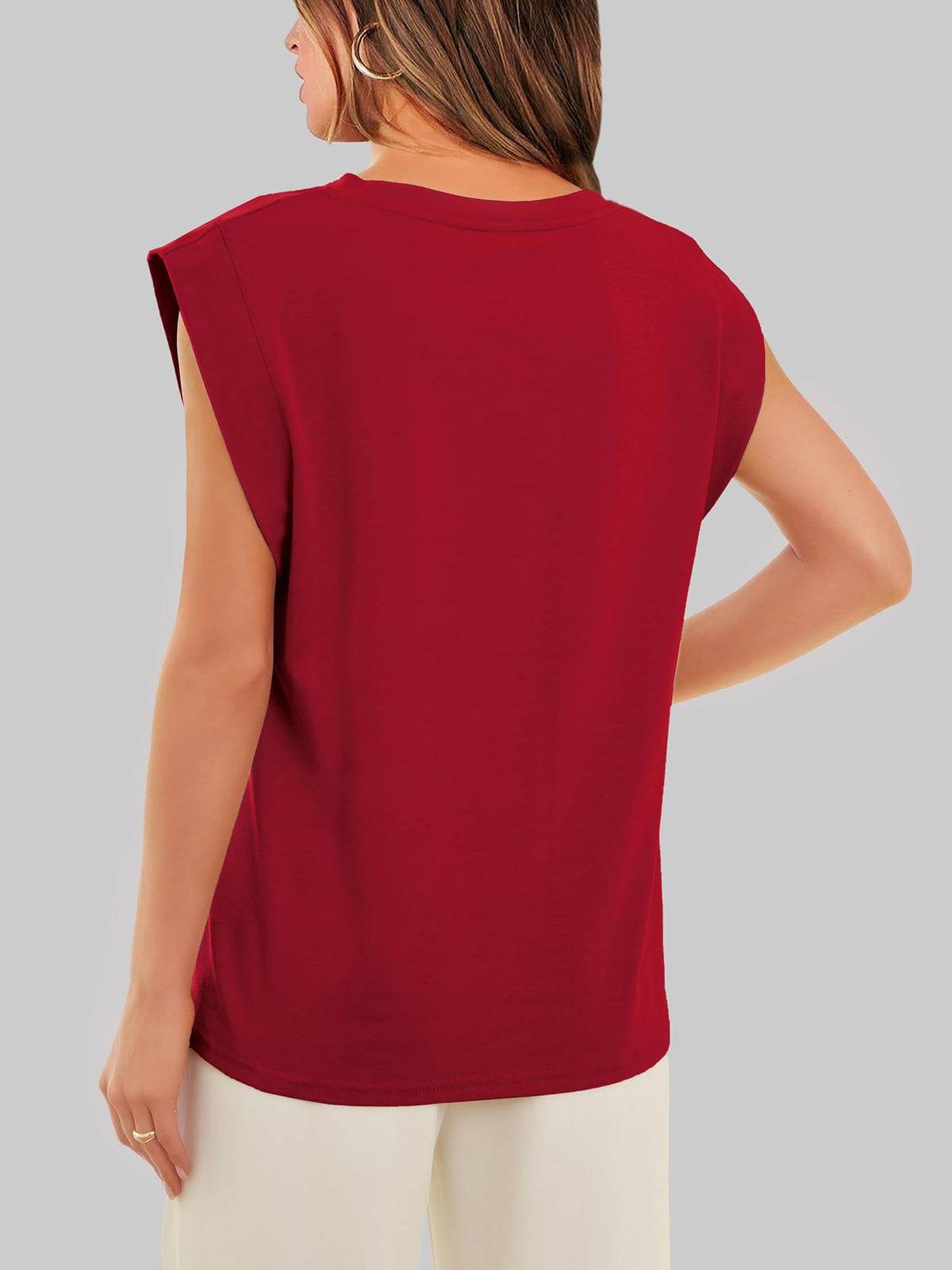 Cap Sleeve Round Neck Knit Tank Top - Burgundy - 2