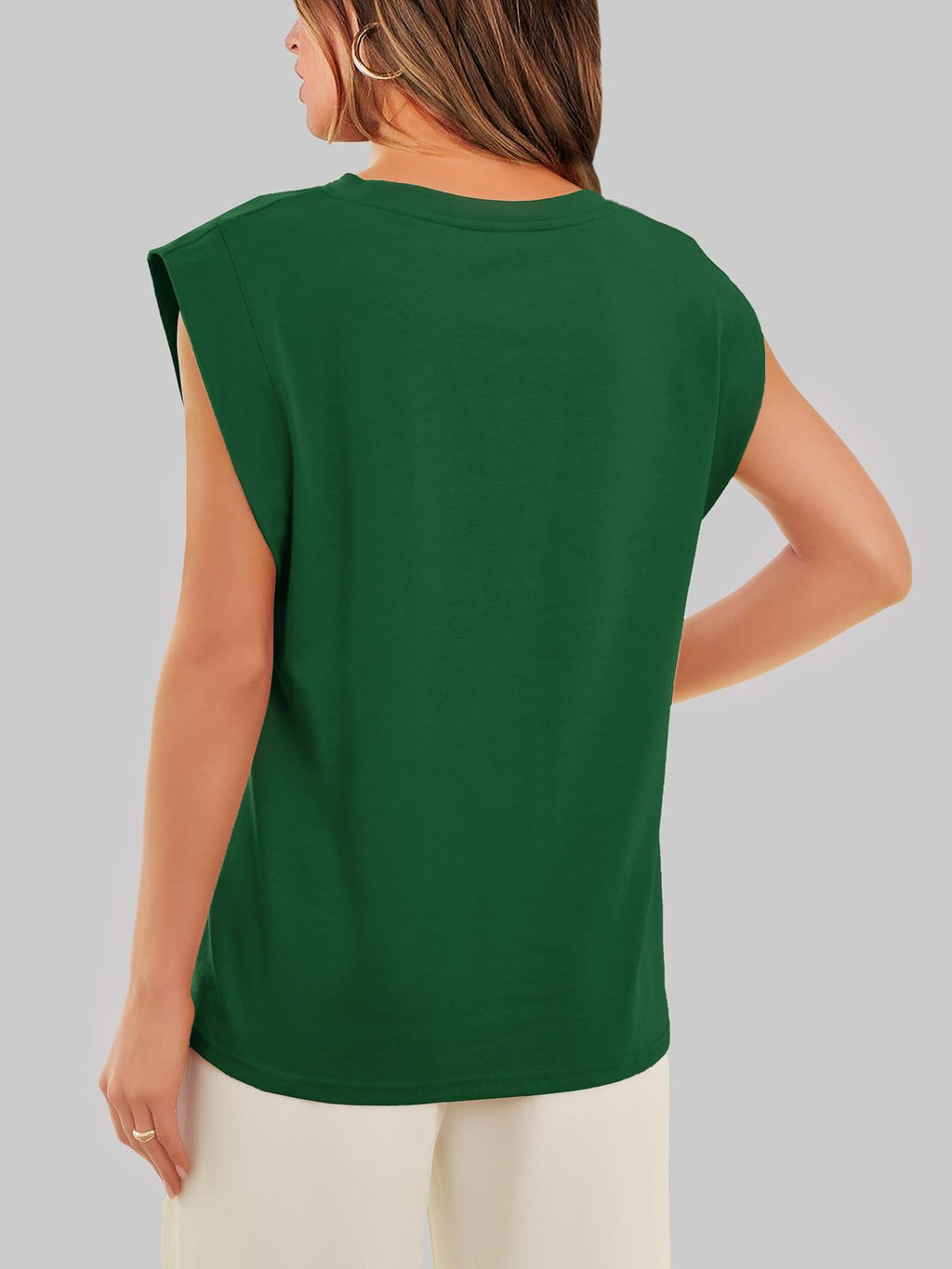 Cap Sleeve Round Neck Knit Tank Top - Green - 2