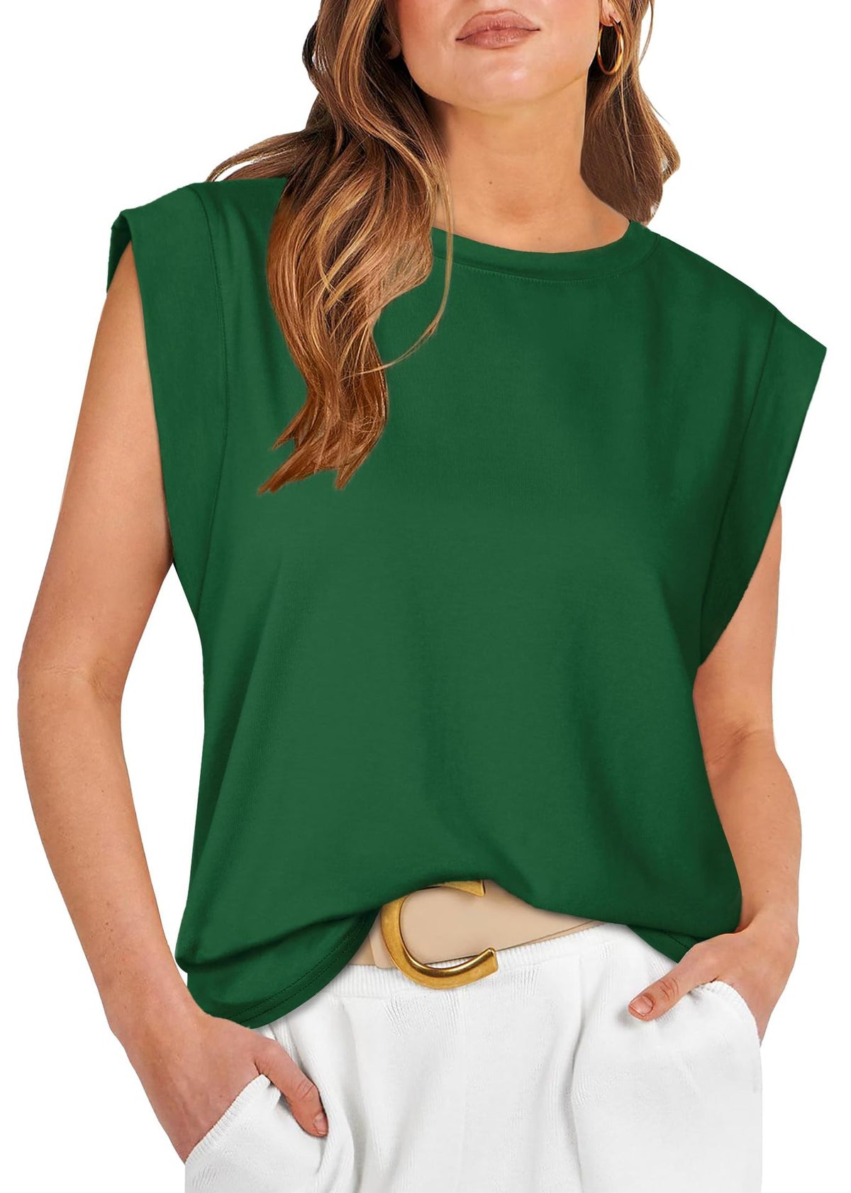 Cap Sleeve Round Neck Knit Tank Top - Green - 3