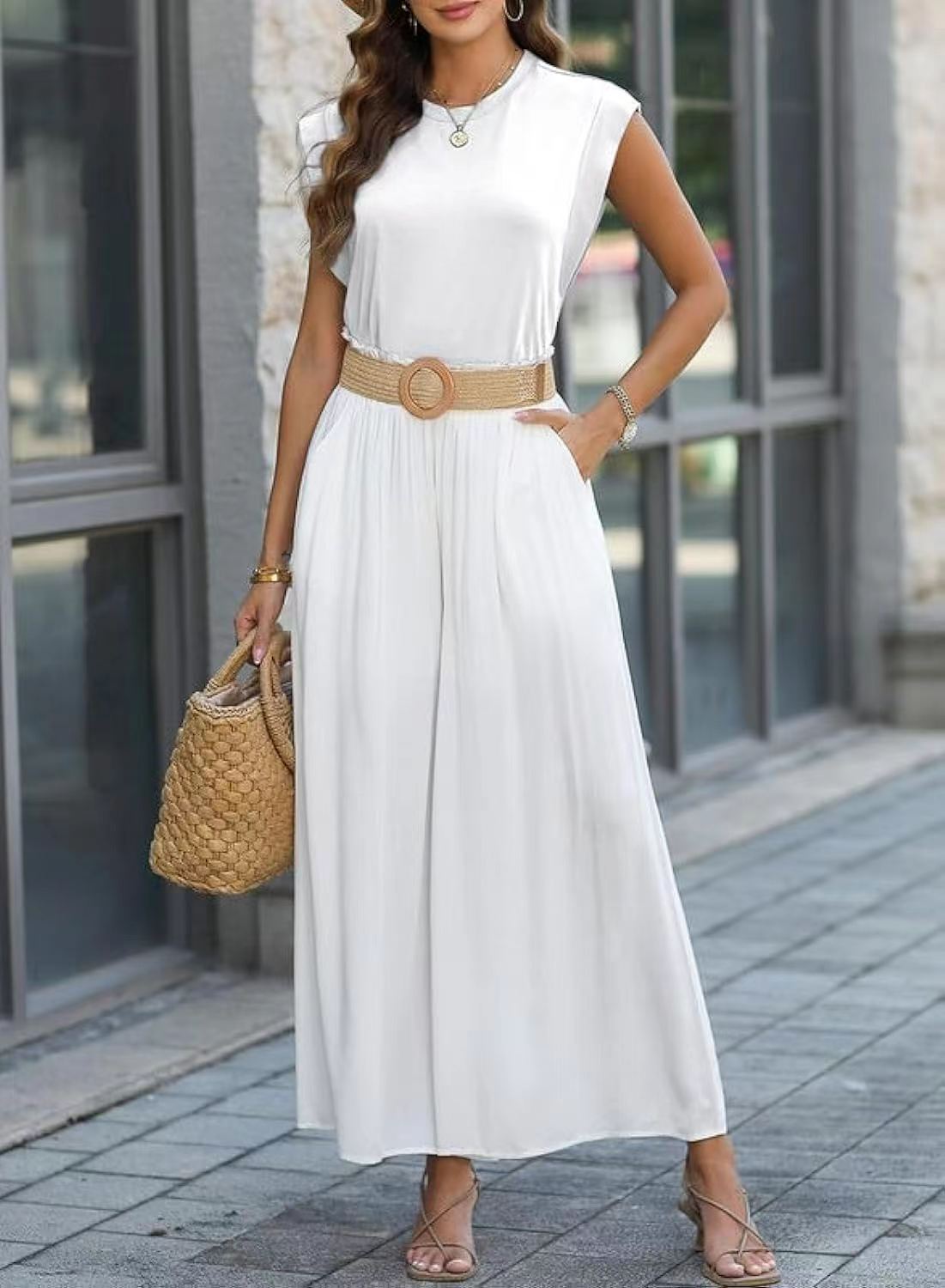 Cap Sleeve Round Neck Knit Tank Top - White - 2