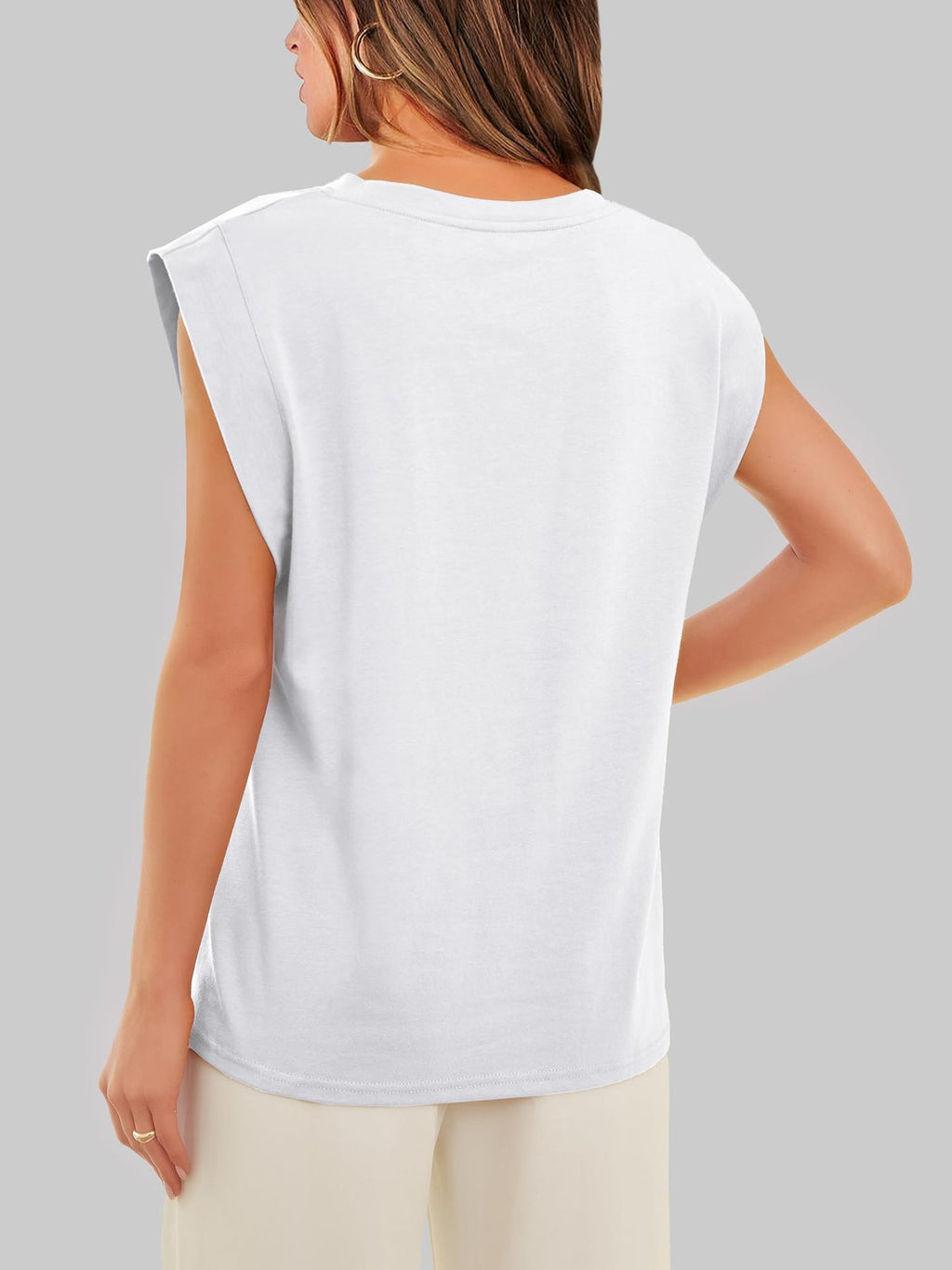 Cap Sleeve Round Neck Knit Tank Top - White - 4