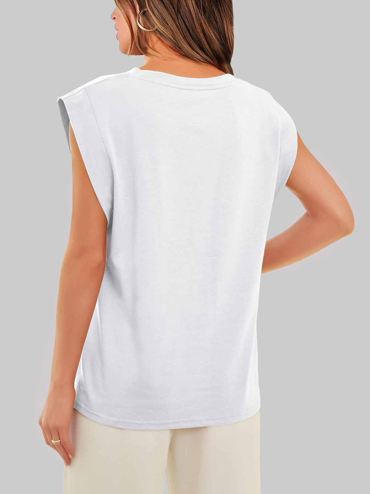 Cap Sleeve Round Neck Knit Tank Top - White - 4