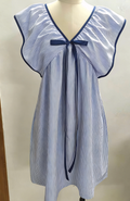Striped Ruffle Sleeve Bow Front Mini Dress - Blue
