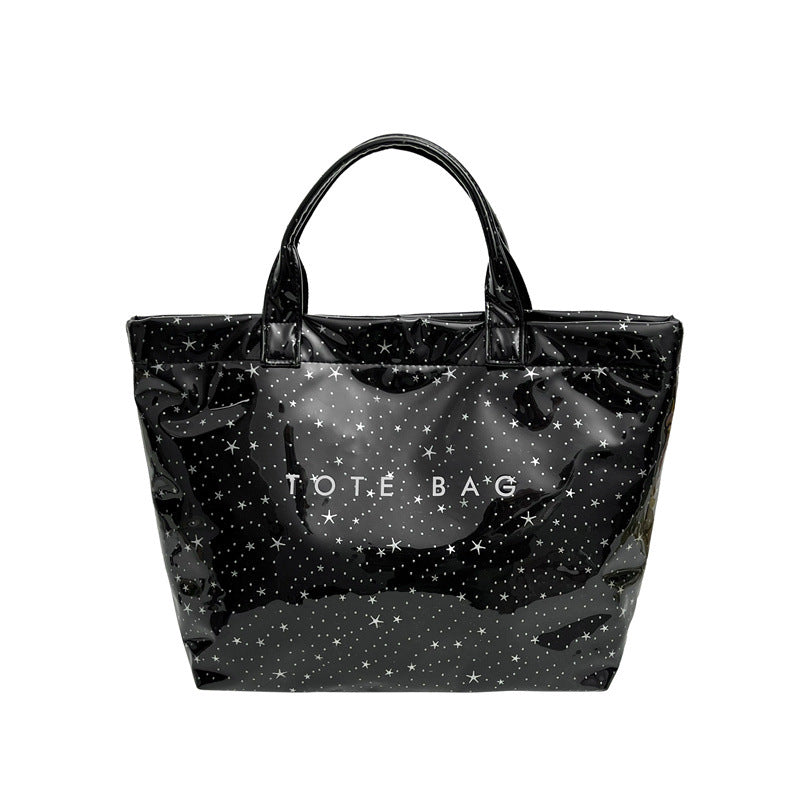 Star Print Translucent Jelly Tote Bag - Black