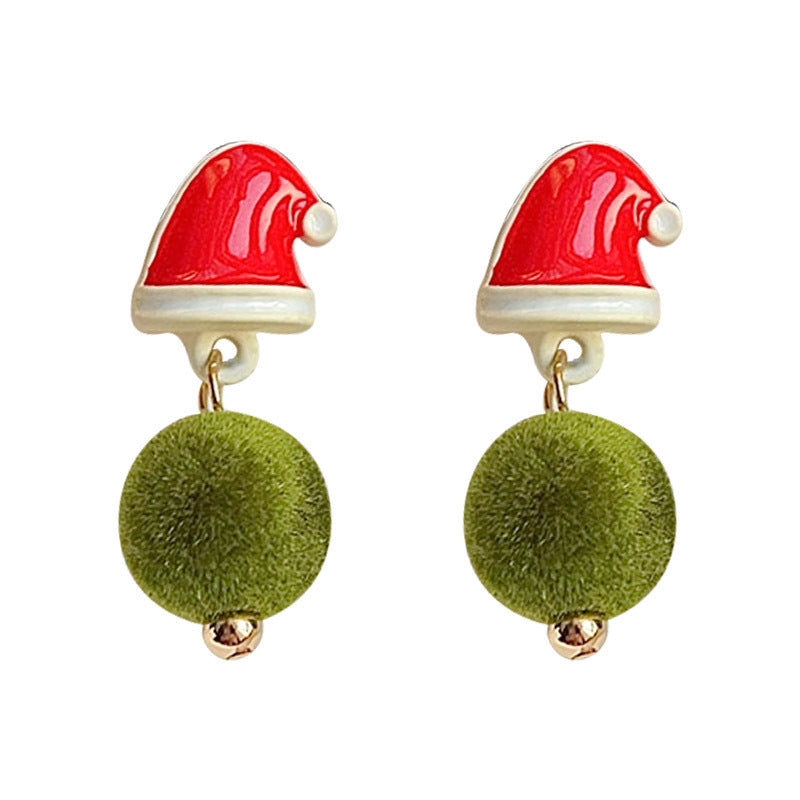 Santa Hat And Fuzzy Ball Earrings - Red