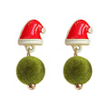 Santa Hat And Fuzzy Ball Earrings - Red