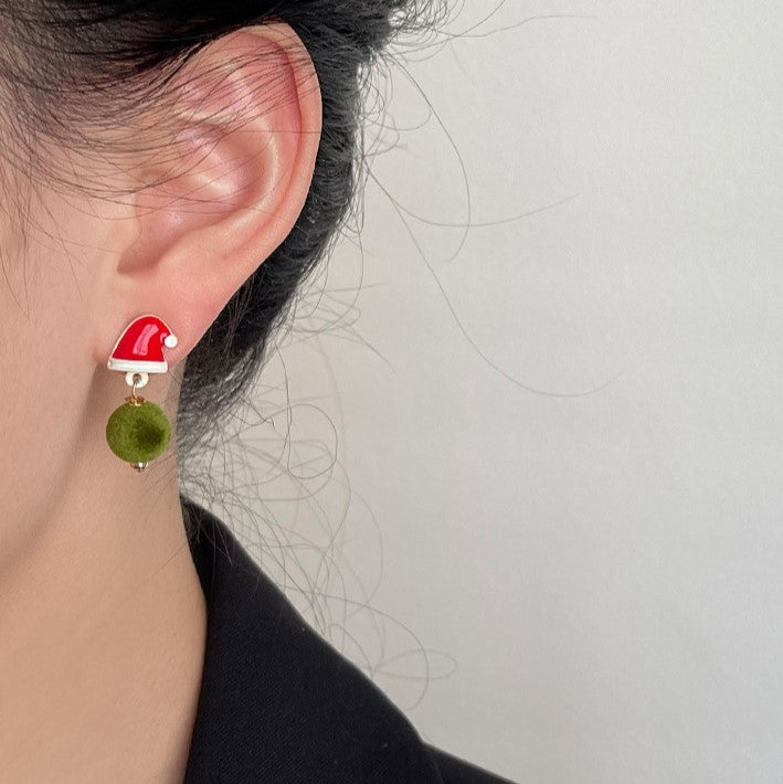 Santa Hat And Fuzzy Ball Earrings - view 1