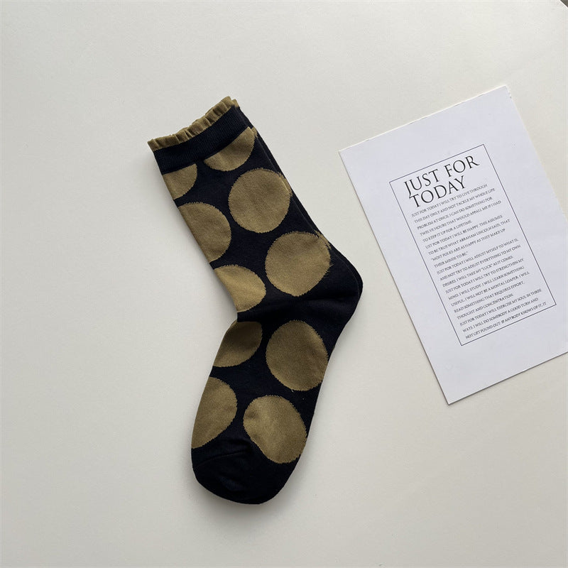 Sheer Retro Polka Dot Crew Socks - Black