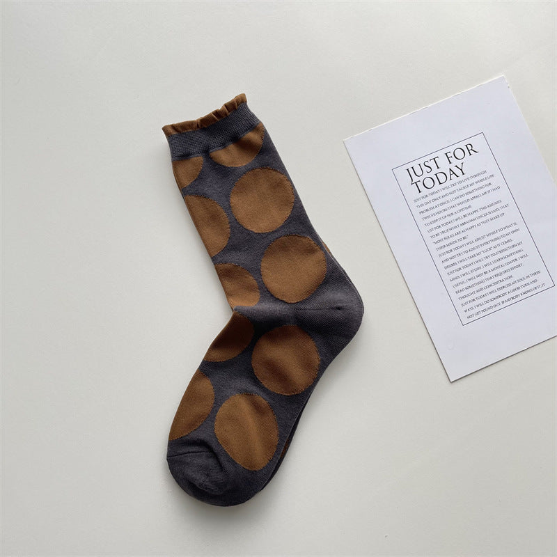 Sheer Retro Polka Dot Crew Socks - Grey