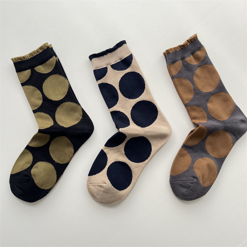 Sheer Retro Polka Dot Crew Socks - Khaki
