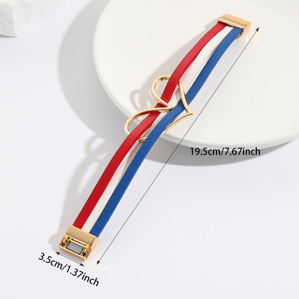 Patriotic Stripe Heart Cuff Bracelet - Color - 3