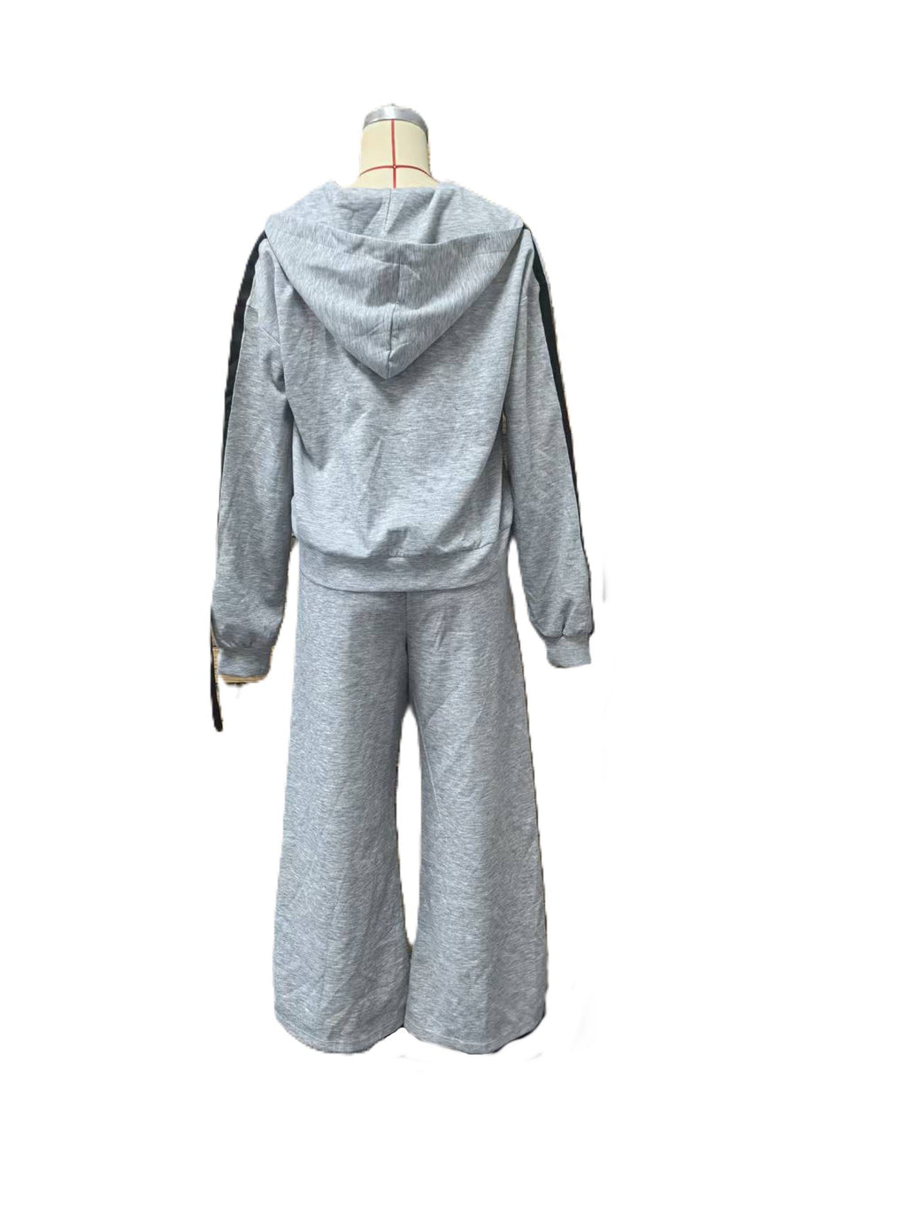 Cropped Zip Hoodie And Wide Leg Set - Grey - 1