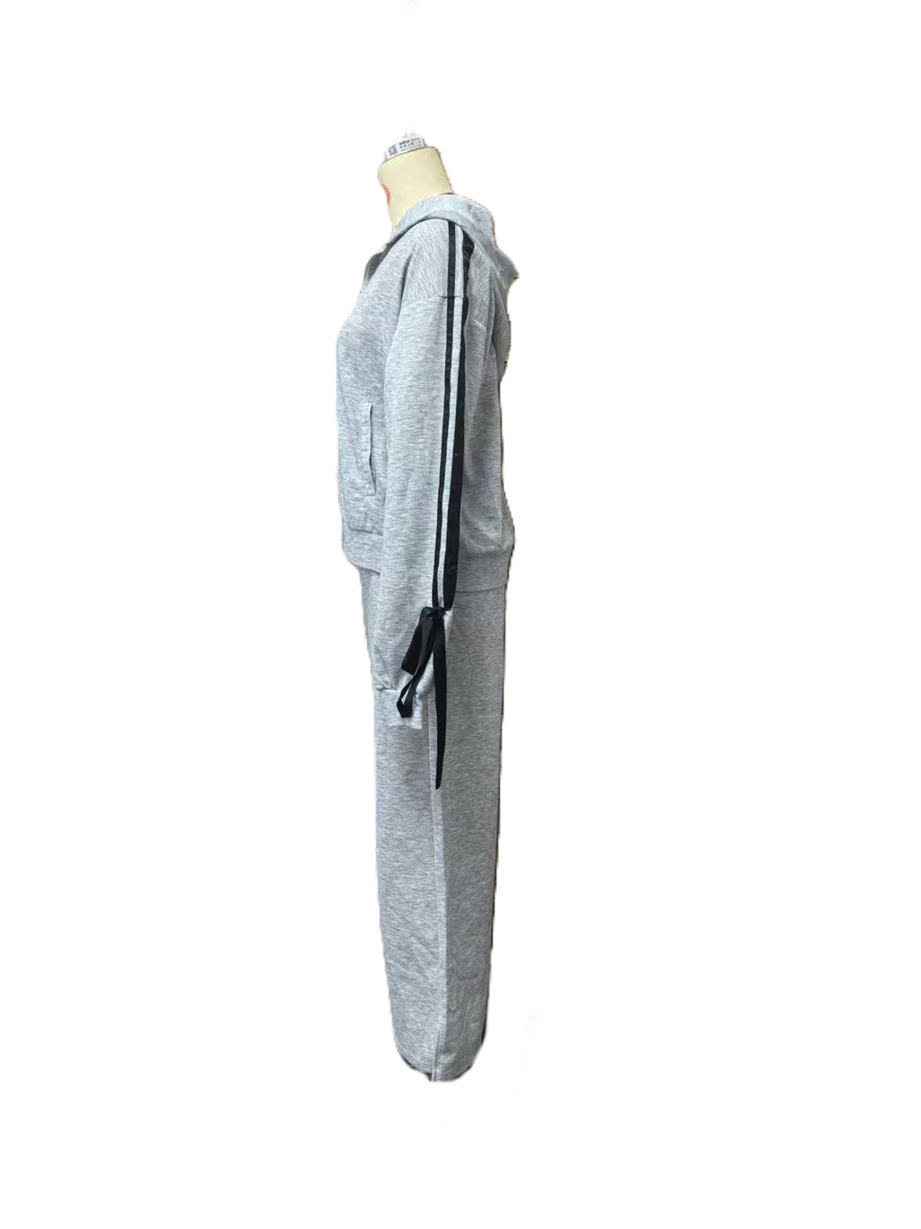 Cropped Zip Hoodie And Wide Leg Set - Grey - 2