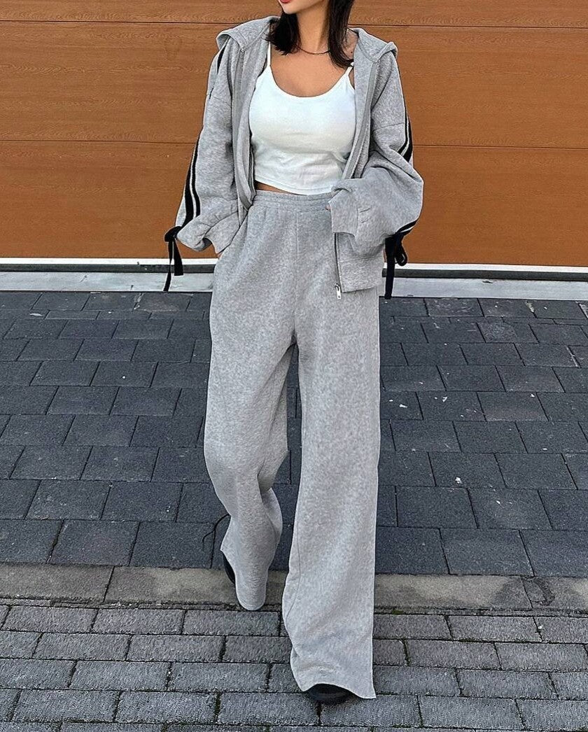 Cropped Zip Hoodie And Wide Leg Set - view 1
