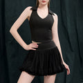 Collared Padded Tennis Tank and Ruffle Mesh Skirt Set - Black
