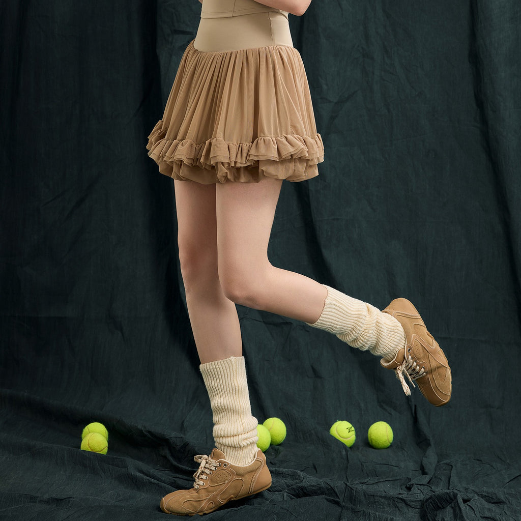 Collared Padded Tennis Tank and Ruffle Mesh Skirt Set