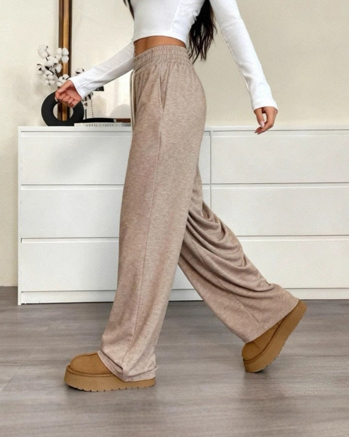 High Waisted Wide Leg Lounge Pants - Khaki - 1