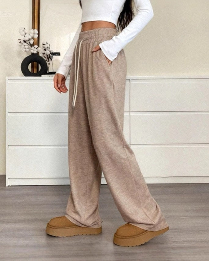 High Waisted Wide Leg Lounge Pants - Khaki - 2