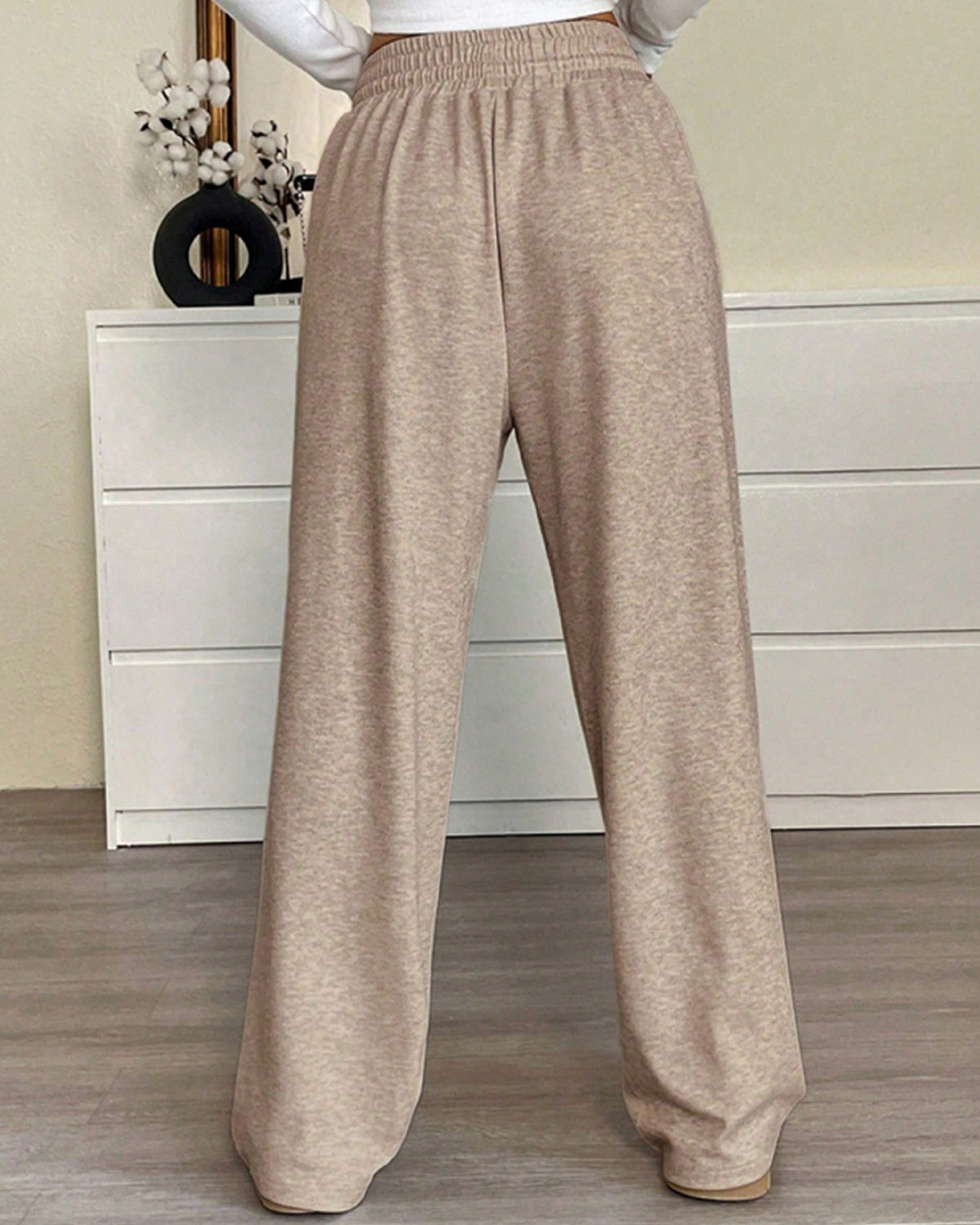 High Waisted Wide Leg Lounge Pants - Khaki - 3