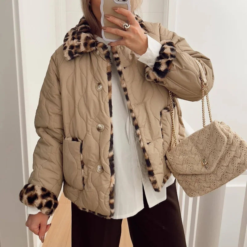 Reversible Quilted Leopard Faux Fur Jacket - view 3