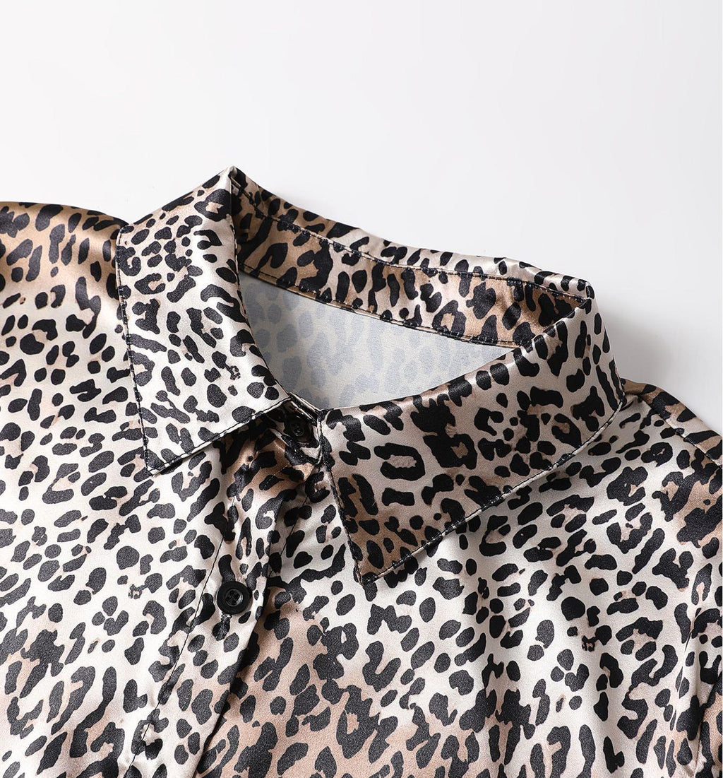 Silky Leopard Print Button-Up Blouse Shirt - Leopard - 3
