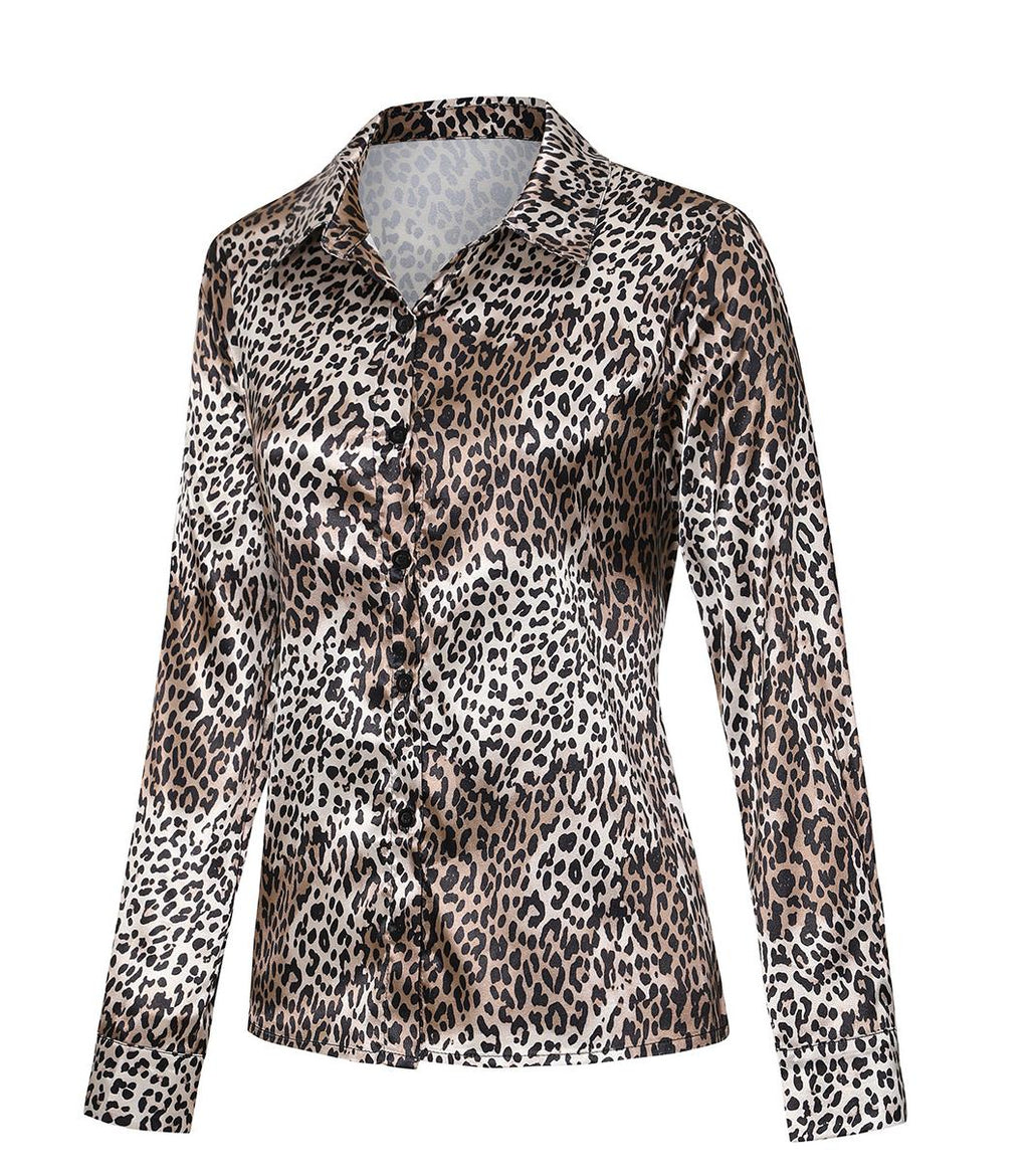 Silky Leopard Print Button-Up Blouse Shirt - Leopard - 4
