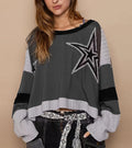 Star Patch Color Block Cropped Top - Black