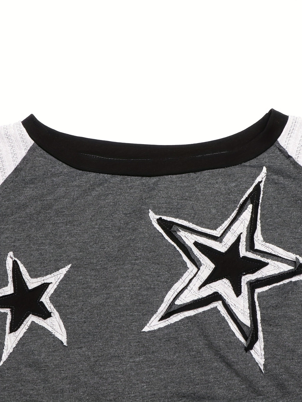 Star Patch Color Block Cropped Top - Black - 3