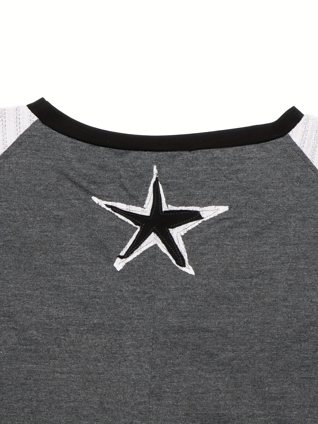 Star Patch Color Block Cropped Top - Black - 4