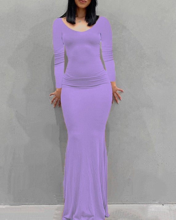 Long Sleeve Fitted Mermaid Maxi Dress - violet