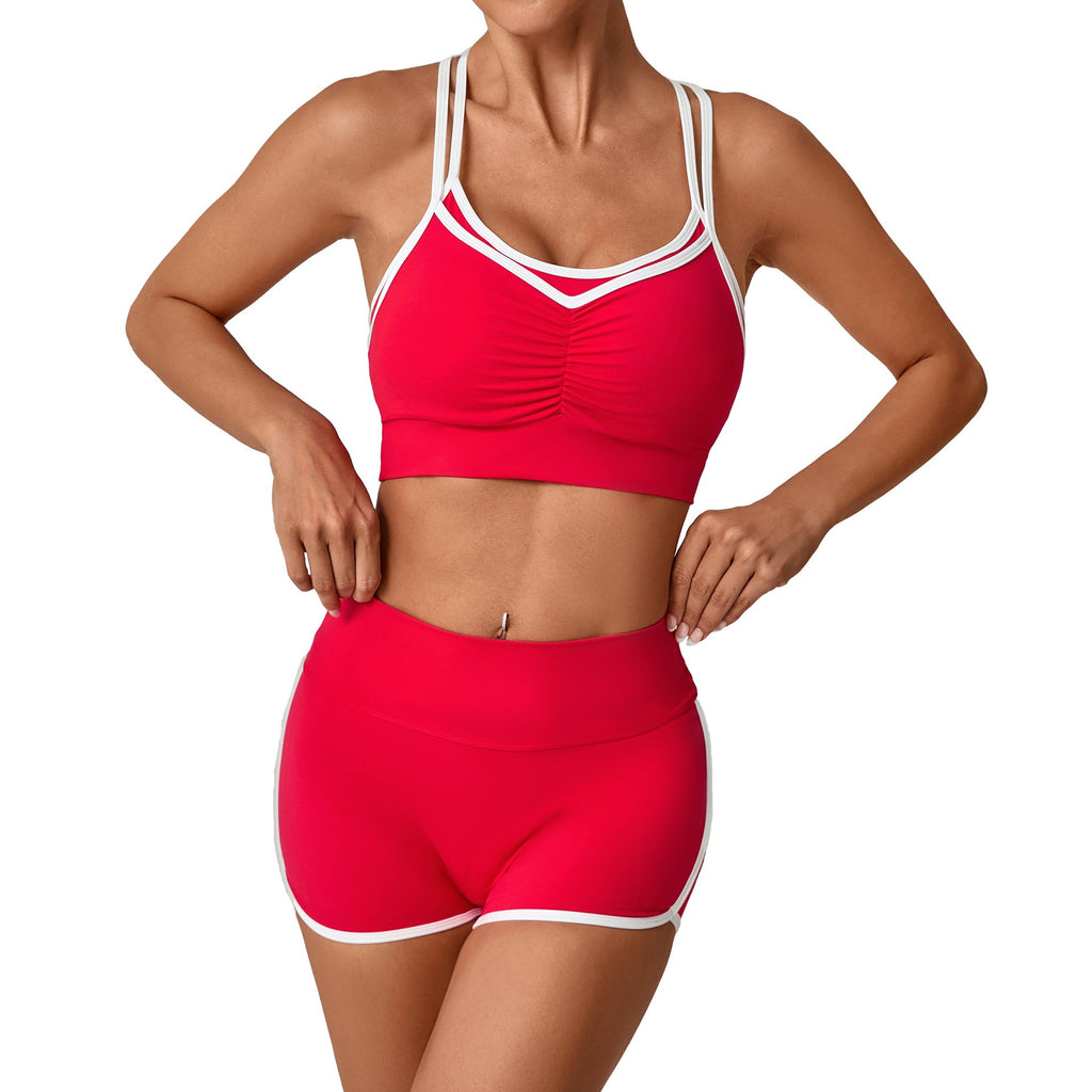 Contrast Piping Bra and Scrunch Shorts Workout Set