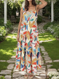 Painterly Print Ruffle Strap Maxi Dress - Decor