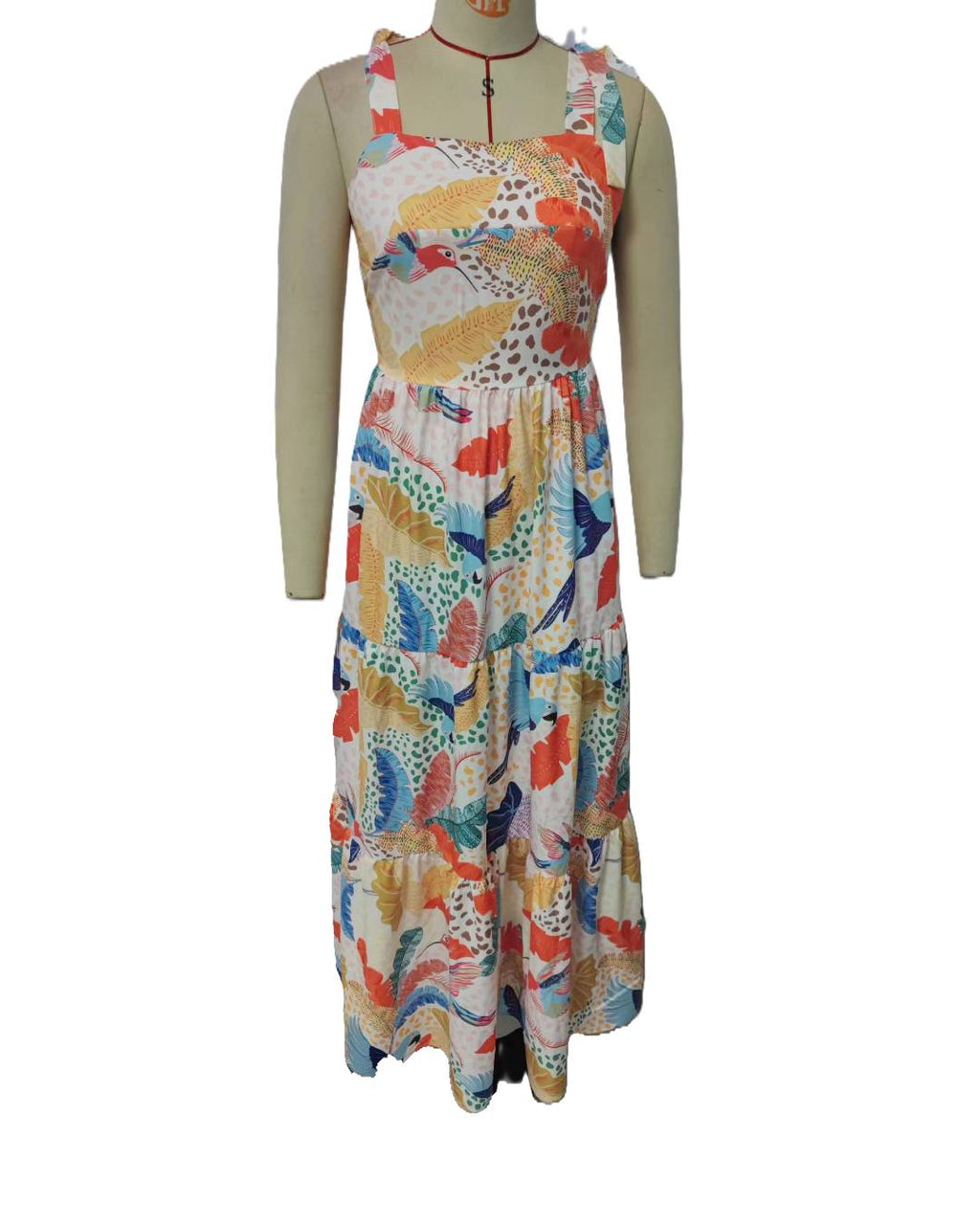 Painterly Print Ruffle Strap Maxi Dress - Decor - 1